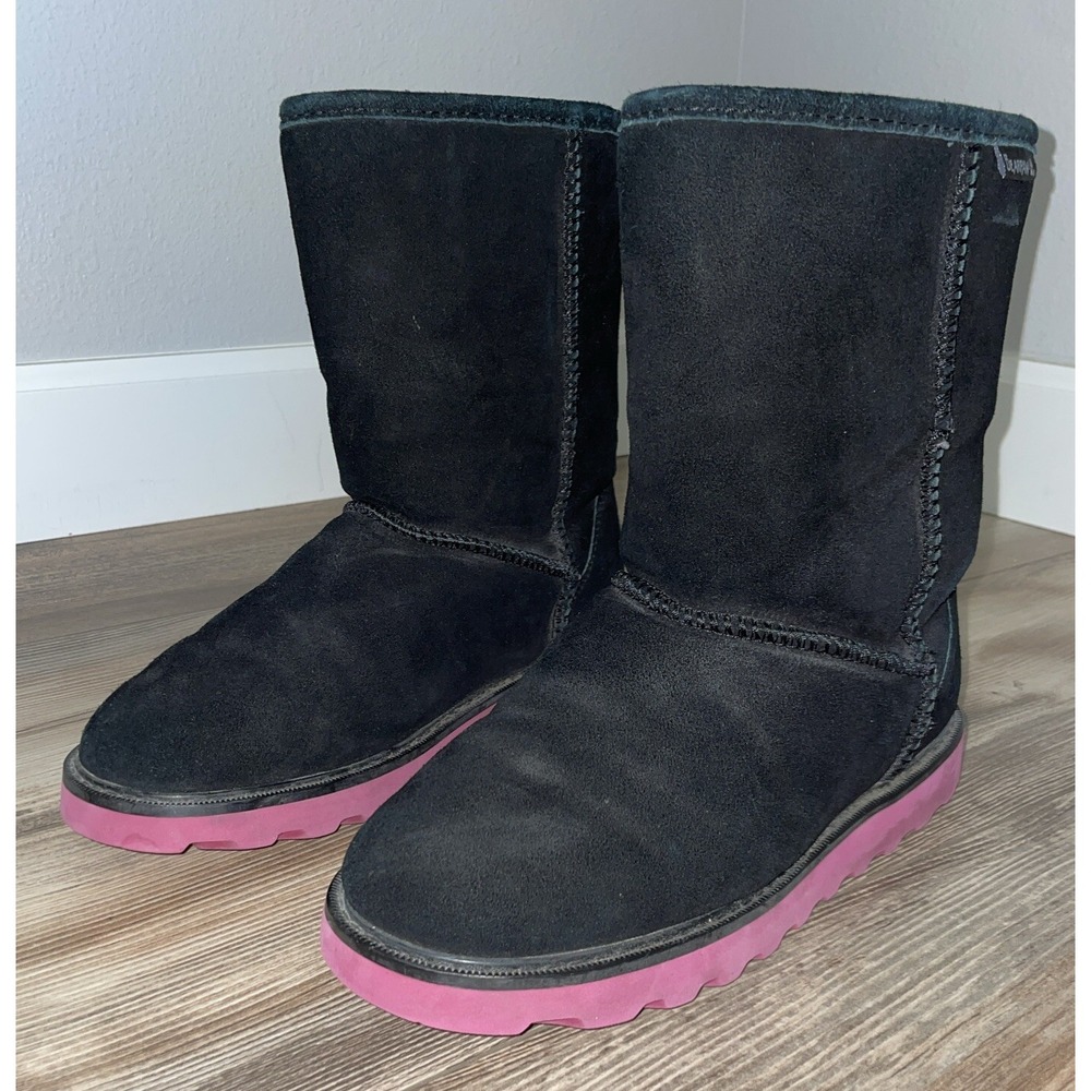 Bearpaw Girl's Emma Women's Black Suede W/Pink Soles Boots Size 9